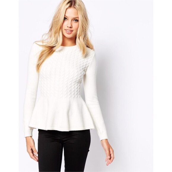 Neiman Marcus Cable knit Gray Peplum Sweater - S - Picture 2 of 11